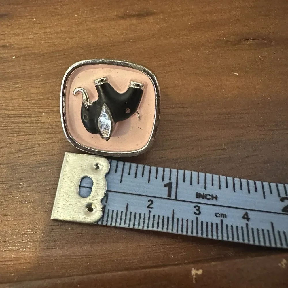 Vintage Hickok Silver Tone Black Elephant Pink Enamel Cuff links MCM USA